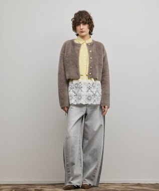 GRACE CONTINENTAL フェザーショートニットカーディガン グレー