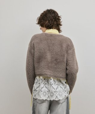 GRACE CONTINENTAL フェザーショートニットカーディガン グレー