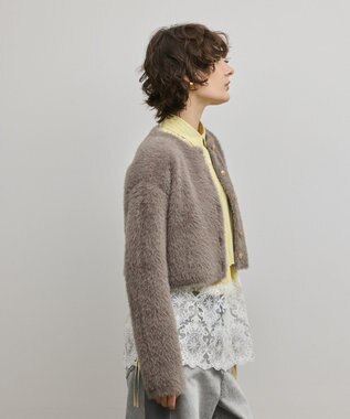 GRACE CONTINENTAL フェザーショートニットカーディガン グレー