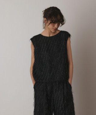 GRACE CONTINENTAL フリンジギャザートップ ブラック