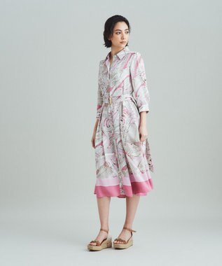 スカーフプリントシャツドレス, ピンク, 36