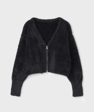 GRACE CONTINENTAL フェザーzipニットカーディガン ブラック