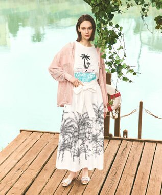 GRACE CONTINENTAL プラージュプリントタックスカート ホワイト