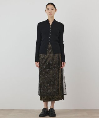 GRACE CONTINENTAL 刺繍レイヤードベロアスカート カーキ