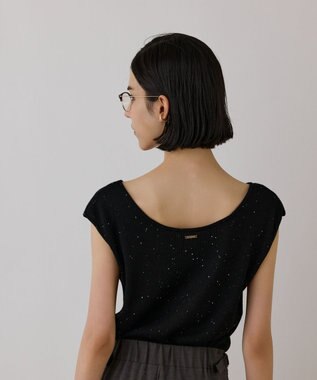 GRACE CONTINENTAL スパンコールリブトップ ブラック