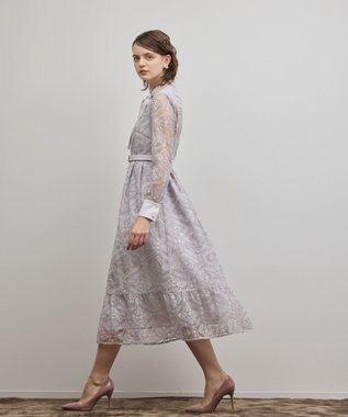 GRACE CONTINENTAL オーナメント刺繍フレアワンピース ラベンダー