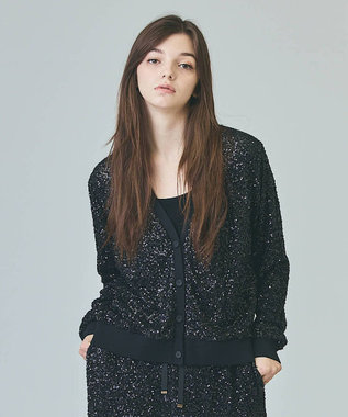 GRACE CONTINENTAL スパンコールニットカーディガン ブラック