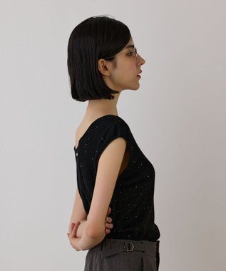 GRACE CONTINENTAL スパンコールリブトップ ブラック