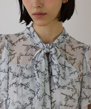 GRACE CONTINENTAL ボウタイプリーツプリントワンピース ブルー