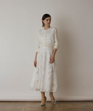 GRACE CONTINENTAL ローズ刺繍フレアスカート ホワイト