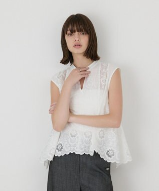 GRACE CONTINENTAL 刺繍スキッパートップ