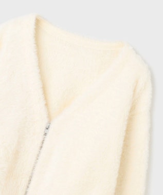 GRACE CONTINENTAL フェザーzipニットカーディガン ホワイト