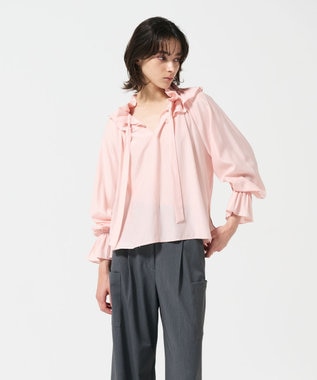 GRACE CONTINENTAL フリルカラーシアーカフタンブラウス ピンク