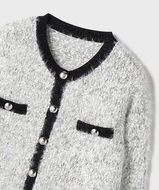 GRACE CONTINENTAL ノーカラーフェザーニットカーディガン バイカラー