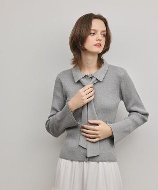 GRACE CONTINENTAL リブシャツニットトップ グレー