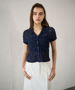 GRACE CONTINENTAL レースカットスキッパートップ ネイビー