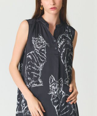 GRACE CONTINENTAL ドローイングキャットワンピース ブラック