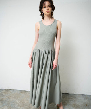 GRACE CONTINENTAL アメスリニットギャザーワンピース カーキ