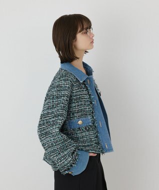 GRACE CONTINENTAL デニムコンビツイードジャケット グリーン