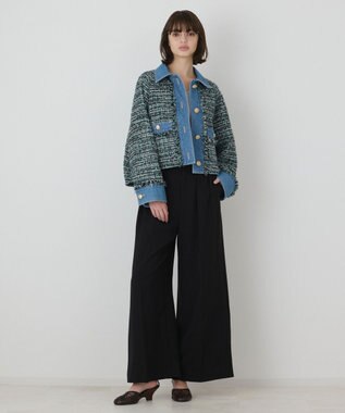 GRACE CONTINENTAL デニムコンビツイードジャケット グリーン