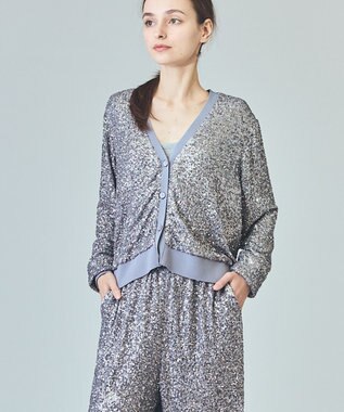 GRACE CONTINENTAL スパンコールニットカーディガン グレー