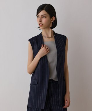 GRACE CONTINENTAL ストライプノーカラージレ ネイビー