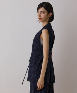 GRACE CONTINENTAL ストライプノーカラージレ ネイビー