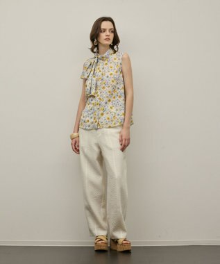 GRACE CONTINENTAL シアーフラワープリントジャガードブラウス イエロー