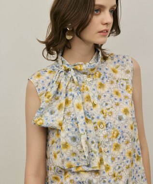 GRACE CONTINENTAL シアーフラワープリントジャガードブラウス イエロー