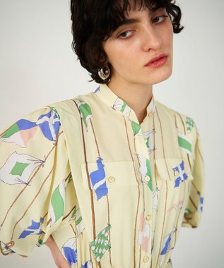 GRACE CONTINENTAL セーラープリントワンピース イエロー