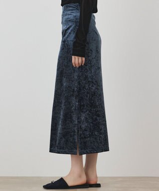 GRACE CONTINENTAL 刺繍レイヤードベロアスカート ブルー
