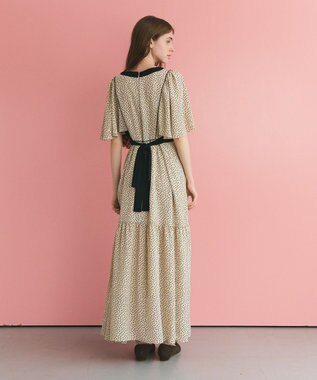 GRACE CONTINENTAL ドットフレアスリーブマキシ ベージュ