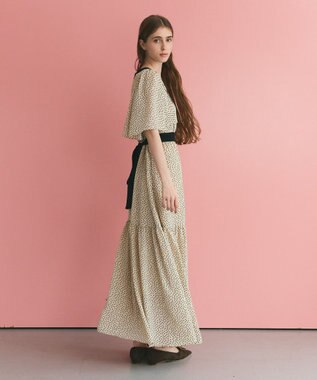 GRACE CONTINENTAL ドットフレアスリーブマキシ ベージュ
