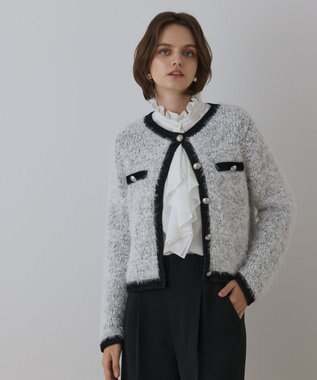 GRACE CONTINENTAL ノーカラーフェザーニットカーディガン