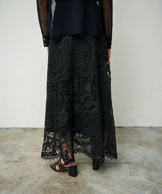 GRACE CONTINENTAL ケミカルレースパッチワークスカート ブラック