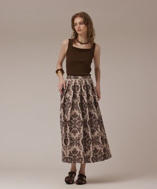 GRACE CONTINENTAL ダマスクジャガードタックスカート ブラウン