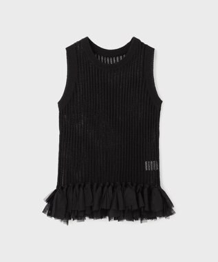 GRACE CONTINENTAL チュールフリンジニットトップ ブラック