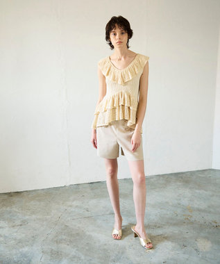 GRACE CONTINENTAL ミックスフリルニットトップ キナリ