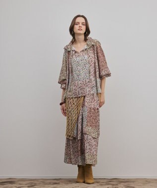 GRACE CONTINENTAL パッチワークプリントカフタンブラウス ベージュ