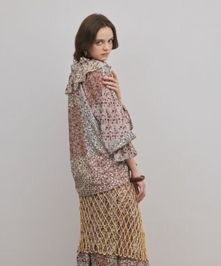 GRACE CONTINENTAL パッチワークプリントカフタンブラウス ベージュ