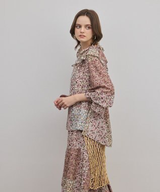 GRACE CONTINENTAL パッチワークプリントカフタンブラウス ベージュ