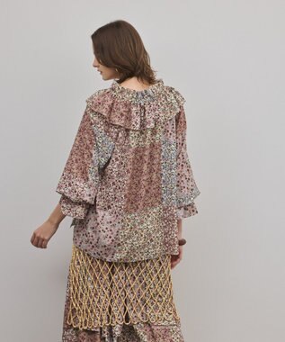 GRACE CONTINENTAL パッチワークプリントカフタンブラウス ベージュ