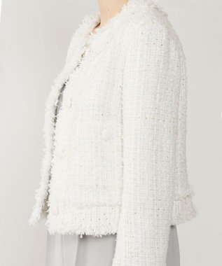 GRACE CONTINENTAL フリンジツイードジャケット ホワイト