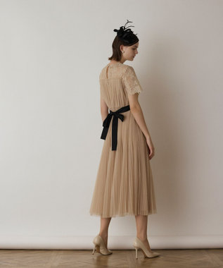 GRACE CONTINENTAL チュールプリーツドレス ベージュ