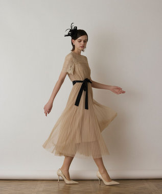 GRACE CONTINENTAL チュールプリーツドレス ベージュ