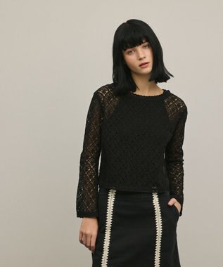 GRACE CONTINENTAL レースフレアスリーブトップ ブラック