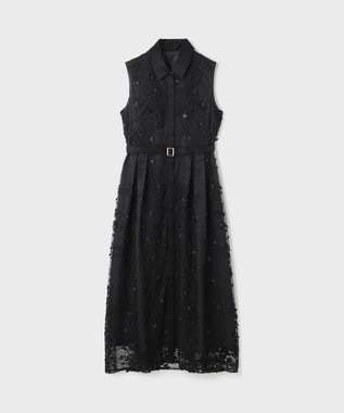 GRACE CONTINENTAL フラワーライン刺繍ワンピース ブラック
