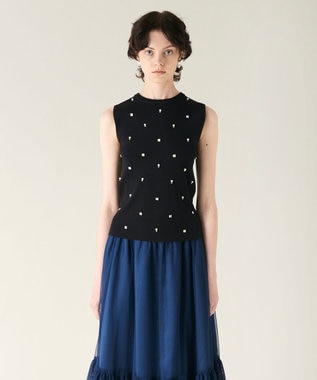 GRACE CONTINENTAL ビジューニットトップ ブラック