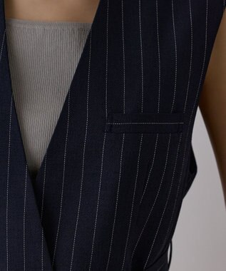 GRACE CONTINENTAL ストライプノーカラージレ ネイビー