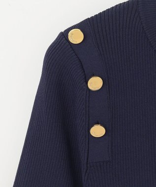 GRACE CONTINENTAL メタル釦リブニットトップ ネイビー